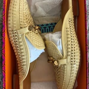 Tory Burch Cream Woven Leather Loafers